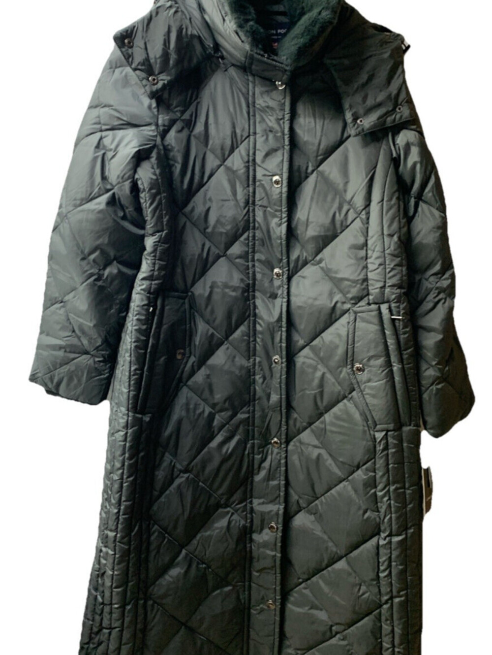 London Fog Womens Coat Gray Quilt Puffer Jacket Long Sleeve Hooded Size Large